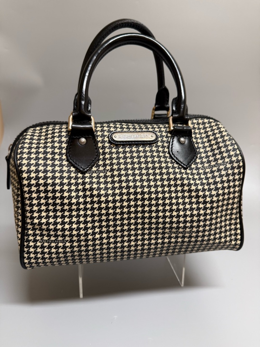 Ralph Lauren Y2K vintage Black and White Houndstooth boston satchel bag